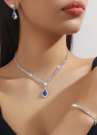 Conjunto de joyería de boda para mujer, pendientes, collar, pulsera, conjunto de joyería nupcial de tres piezas, accesorios lujosos y de alta gama