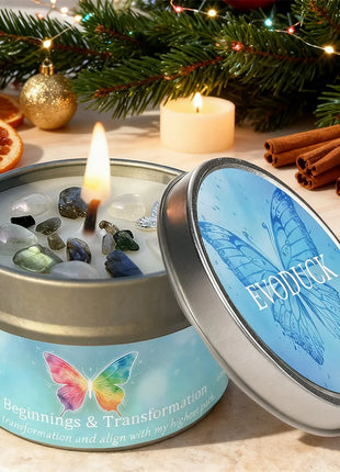 Velas perfumadas de 3 oz, aroma de lavanda y manzanilla con cristales curativos, ideales para regalos navideños, Navidad/Halloween y decoración del hogar