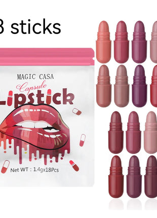 MAGIC CASA Juego de lápiz labial cápsula de 18 colores: mini mate, duradero, resistente al agua, sin transferencia, acabado mate suave