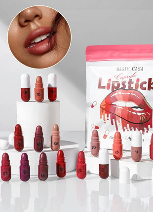 MAGIC CASA Juego de lápiz labial cápsula de 18 colores: mini mate, duradero, resistente al agua, sin transferencia, acabado mate suave