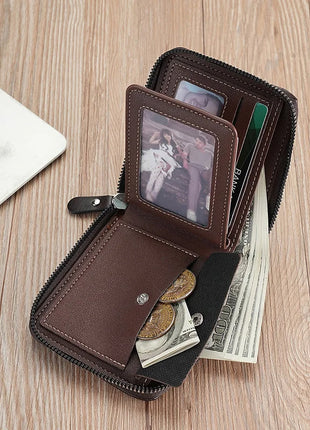 Cartera de cuero para hombre, monedero de lujo para hombre, tarjeteros con cremallera y bolsillo para monedas, billeteras Rfid, regalos para hombre, bolsa de dinero