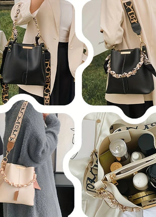 Nuevo bolso de hombro a la moda para mujer, bolso tipo cubo con cadena de cinta de gran capacidad, bolso cruzado para desplazamientos diarios