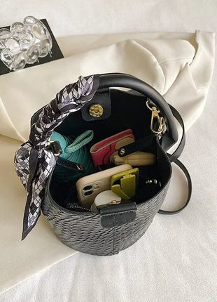 Bolso tipo cubo tejido a mano para mujer, Mini bolso tipo cubo con cadena, bandolera para mujer, bolso Hobo de verano