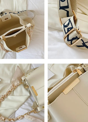 Nuevo bolso de hombro a la moda para mujer, bolso tipo cubo con cadena de cinta de gran capacidad, bolso cruzado para desplazamientos diarios