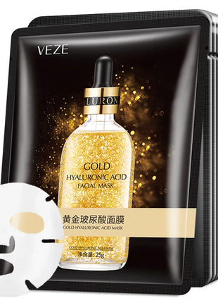 Mascarilla Facial de ácido hialurónico de oro de 24K, 10 Uds., reafirmante, hidratante, belleza, hoja para el cuidado de la piel, mascarilla Facial, cuidado Facial
