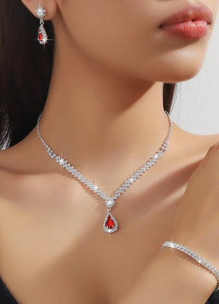 Conjunto de joyería de boda para mujer, pendientes, collar, pulsera, conjunto de joyería nupcial de tres piezas, accesorios lujosos y de alta gama
