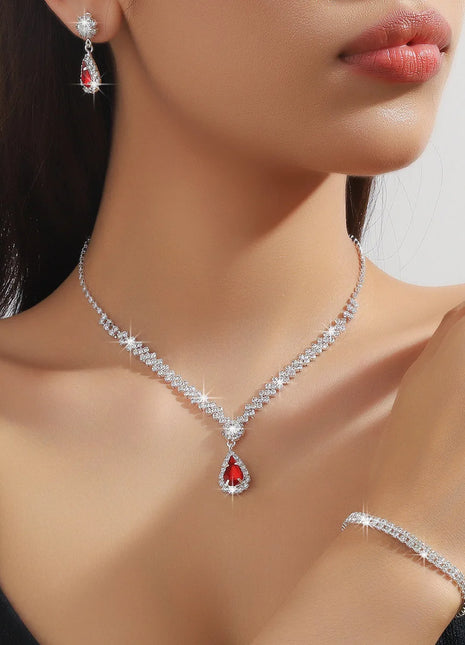 Conjunto de joyería de boda para mujer, pendientes, collar, pulsera, conjunto de joyería nupcial de tres piezas, accesorios lujosos y de alta gama