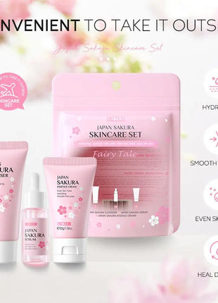 Sets de cuidado de la piel Sakura con limpiador, sérum, crema para ojos, crema facial, productos de belleza para mujeres, kit de cuidado de la piel para viaje