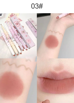 Pintalabios perlado mate de terciopelo, delineador de labios de doble punta, labios completos, delineador de labios desnudo, encantador, dulce, perrito