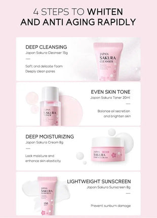 Sakura-juegos y kits para el cuidado de la piel con limpiador, suero, crema para ojos, crema de esencia, productos de belleza para mujeres, juegos de regalo, Kit de viaje de rutina