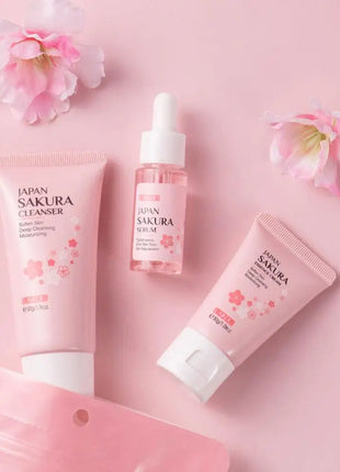 Sets de cuidado de la piel Sakura con limpiador, sérum, crema para ojos, crema facial, productos de belleza para mujeres, kit de cuidado de la piel para viaje