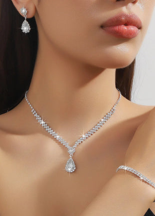 Conjunto de joyería de boda para mujer, pendientes, collar, pulsera, conjunto de joyería nupcial de tres piezas, accesorios lujosos y de alta gama